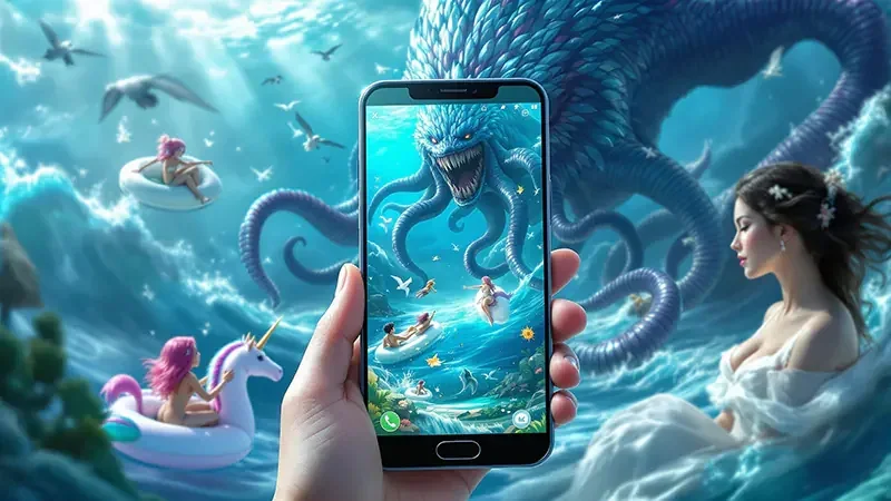 Ilustrasi sasaran laut dan kendali meriam permainan tembak ikan